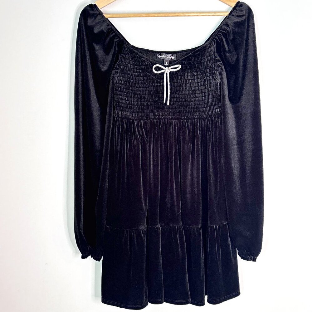 Crystal Doll Black Velvet Coquette Whimsigoth Tiered Dress Junior Small